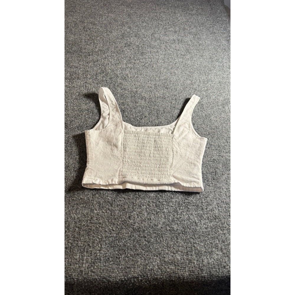 Banana Republic White Linen Blend Smocked Back Bustier Crop Top Size 0 - Picture 4 of 10